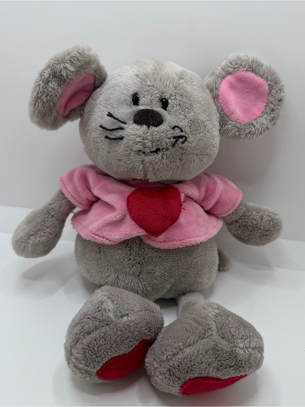 Ty Grey Mouse Plush with Pink Shirt and Red Heart